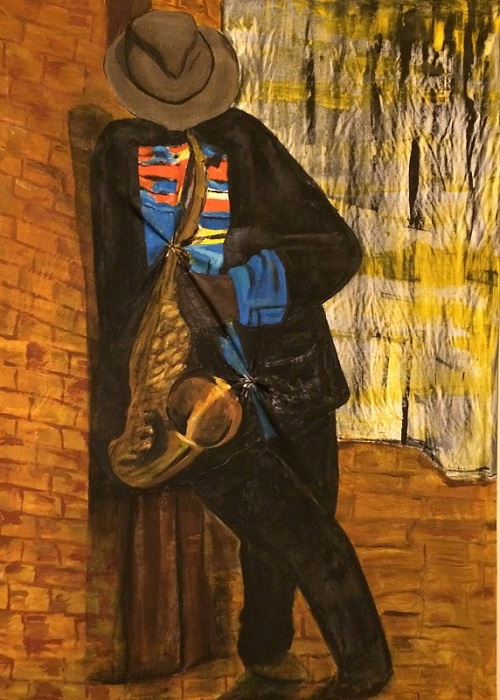 The Saxophonist, painting by Neisa Guerra